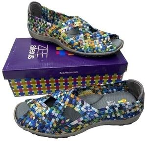 ZEE Alexis Sandal Shoes Sarah Turquoise Multi Color Peep Toe Stretchy Slip On